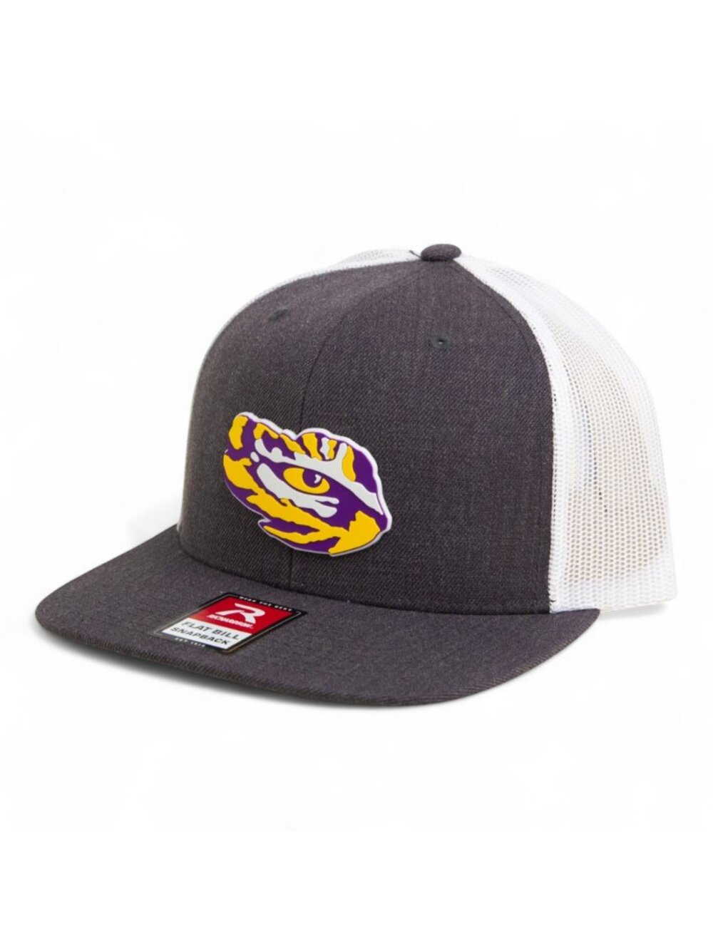 LSU Tiger Eye 3D Wool Blend Flat Bill Hat- Heather Charcoal/ White